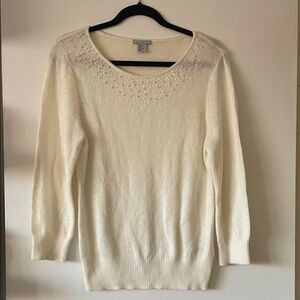 H&M Cream beaded Scoop Neck Sweater- Medium